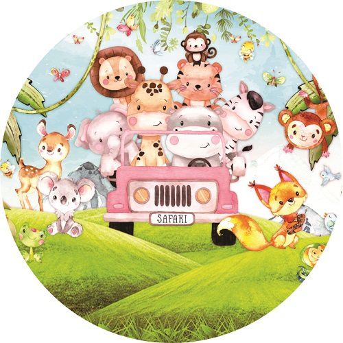 Painel Festa Redondo Sublimado Safari C/elástico