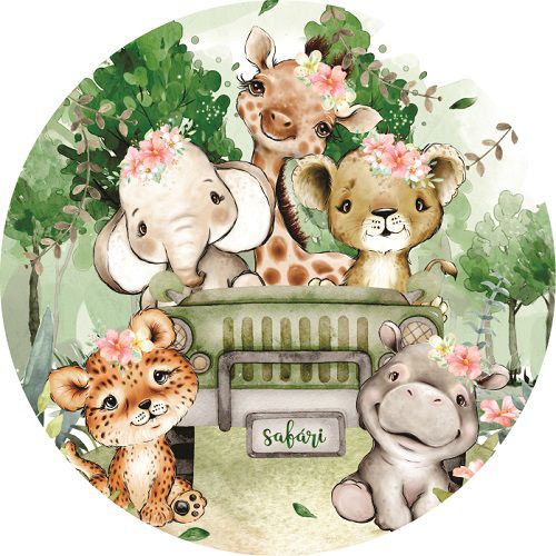Painel Festa Redondo Sublimado Safari C/elástico