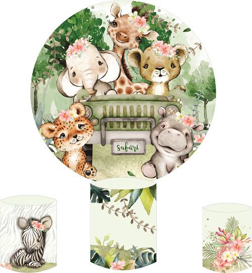 Painel Redondo Sublimado Safari + Trio de Cilindros Veste Fácil