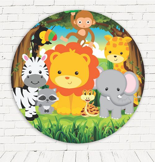 Painel Festa Redondo Sublimado Safari C/elástico