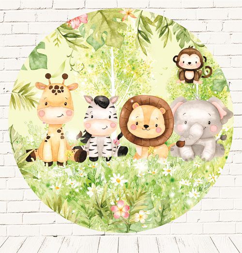 Painel Festa Redondo Sublimado Safari C/elástico