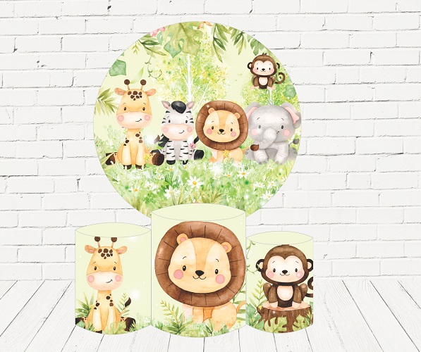 Painel Redondo Sublimado Safari + Trio de Cilindros Veste Fácil