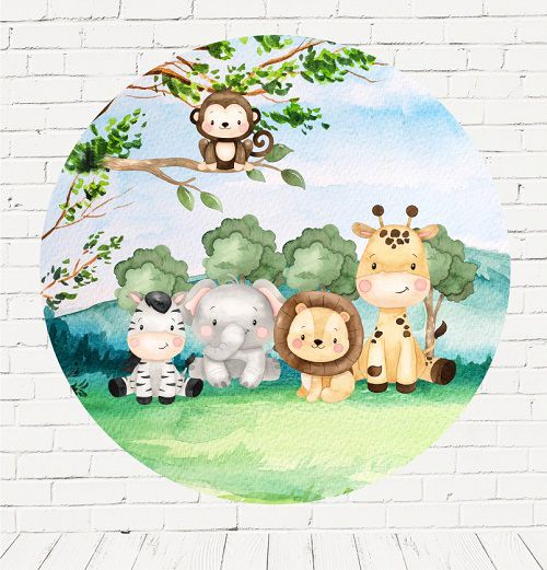 Painel Festa Redondo Sublimado Safari C/elástico