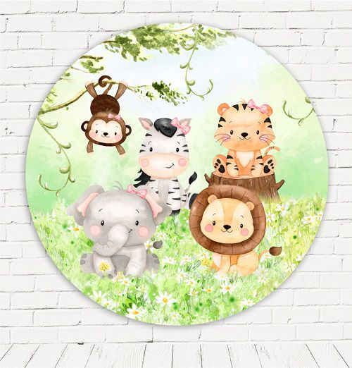 Painel Festa Redondo Sublimado Safari C/elástico