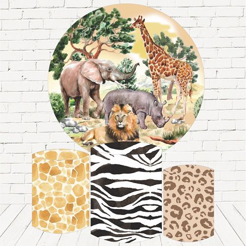 Painel Redondo Sublimado Safari + Trio de Cilindros Veste Fácil