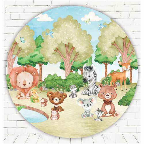 Painel Festa Redondo Sublimado Safari C/elástico