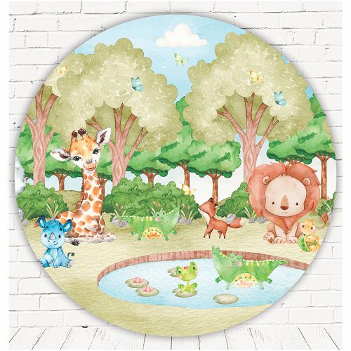 Painel Festa Redondo Sublimado Safari C/elástico