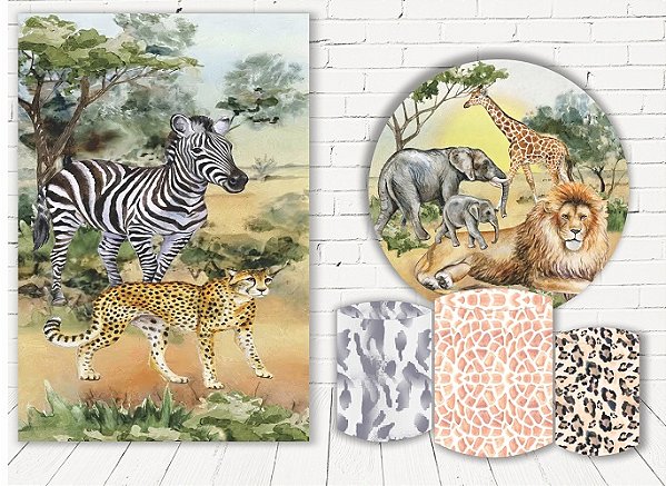 Painel Redondo Sublimado Safari + Trio de Cilindros Veste Fácil + Painel Lateral