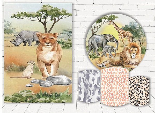 Painel Redondo Sublimado Safari + Trio de Cilindros Veste Fácil + Painel Lateral
