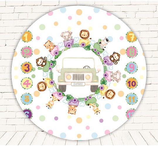 Painel Festa Redondo Sublimado Safari C/elástico