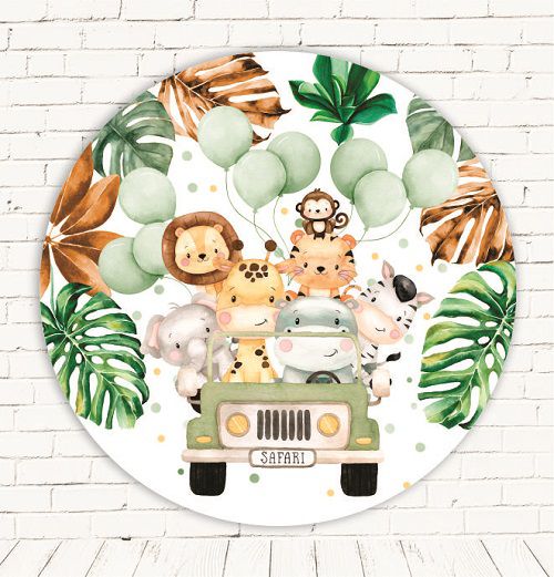 Painel Festa Redondo Sublimado Safari C/elástico