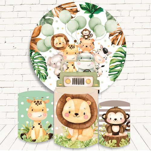 Painel Redondo Sublimado Safari + Trio de Cilindros Veste Fácil