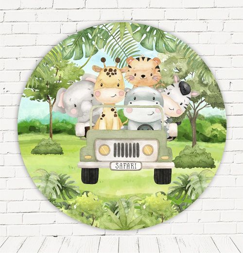 Painel Festa Redondo Sublimado Safari C/elástico