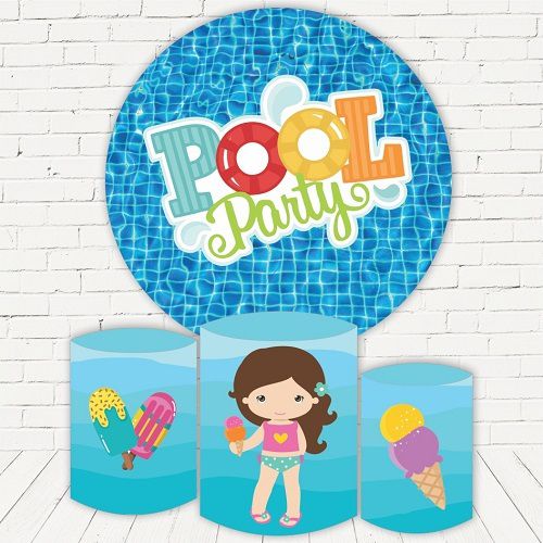 Painel Redondo Sublimado Pool Party + Trio de Cilindros Veste Fácil