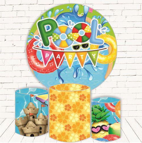 Painel Redondo Sublimado Pool Party + Trio de Cilindros Veste Fácil