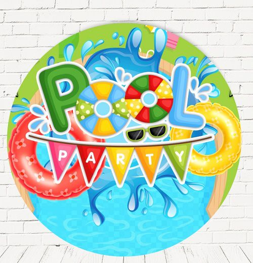 Painel Festa Redondo Sublimado Pool Party C/elástico