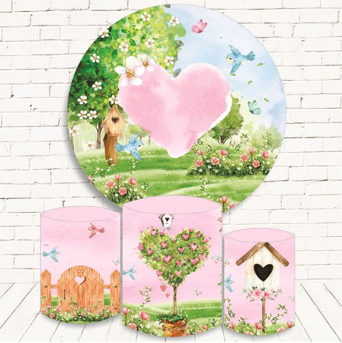 Painel Redondo Sublimado Jardim + Trio de Cilindros Veste Fácil