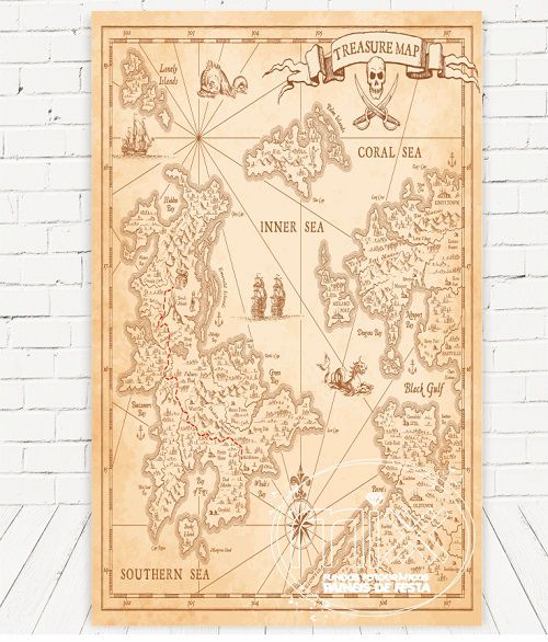 Painel Retangular Decorativo Para Festa Mapa Tesouro