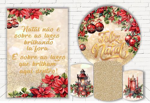 Painel Redondo Sublimado Natal + Trio de Cilindros Veste Fácil + Painel Lateral
