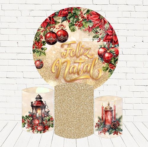 Painel Redondo Sublimado Natal + Trio de Cilindros Veste Fácil