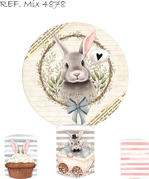 Painel Redondo Sublimado Páscoa + Trio de Cilindros Veste Fácil