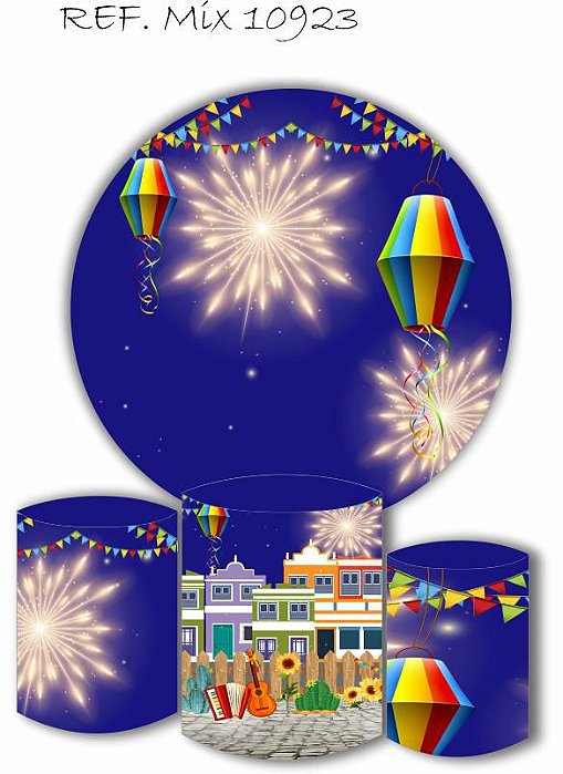 Painel Redondo Sublimado Festa Junina + Trio de Cilindros Veste Fácil