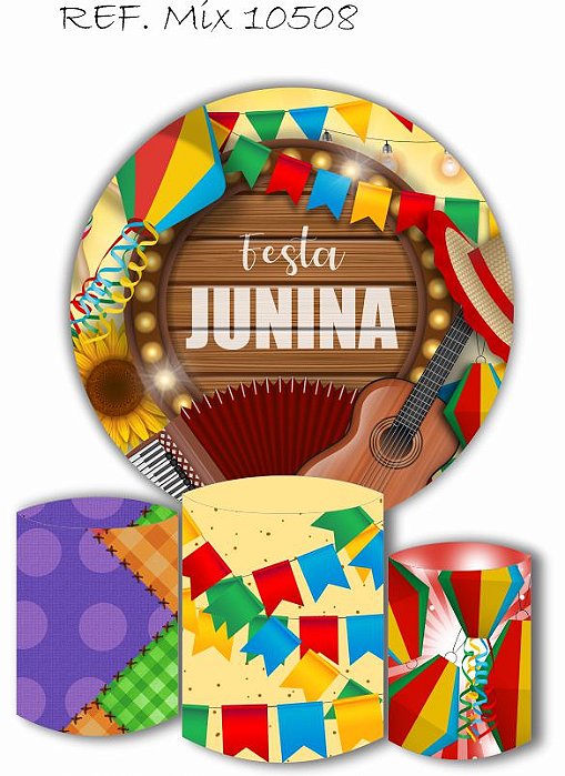 Painel Redondo Sublimado Festa Junina + Trio de Cilindros Veste Fácil