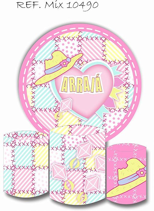 Painel Redondo Sublimado Festa Junina + Trio de Cilindros Veste Fácil