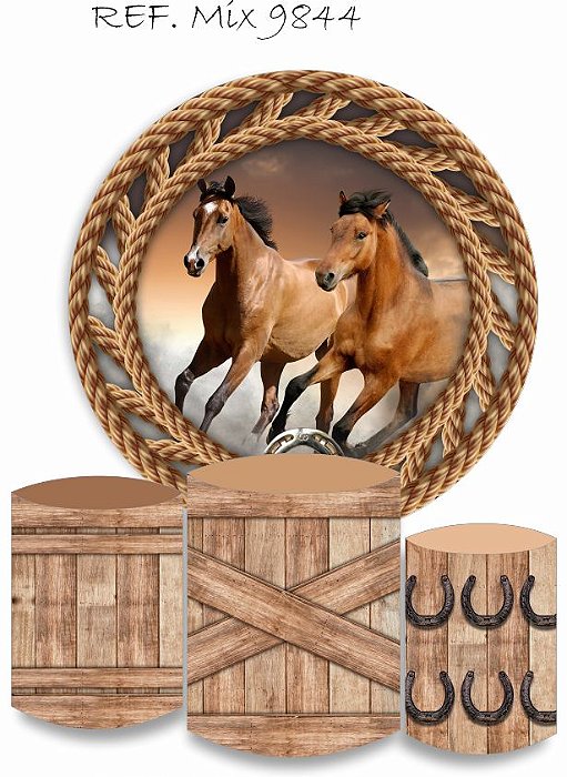 Painel Redondo Sublimado Cavalo + Trio de Cilindros Veste Fácil