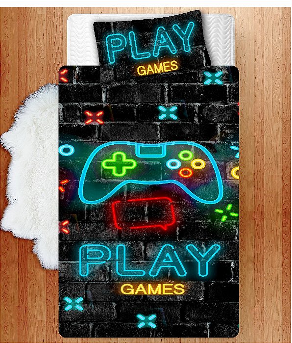 Jogo Lençol Cobre Leito + Fronha Quarto Infantil Game