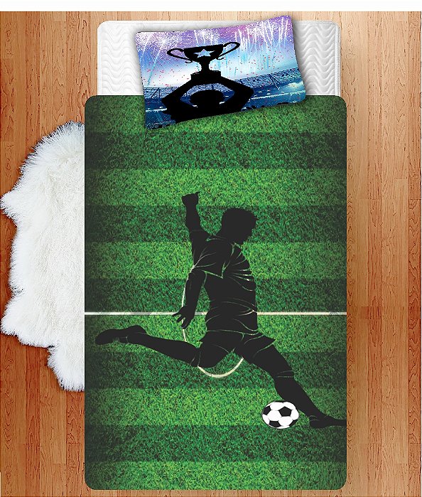 Jogo Lençol Cobre Leito + Fronha Quarto Infantil Futebol