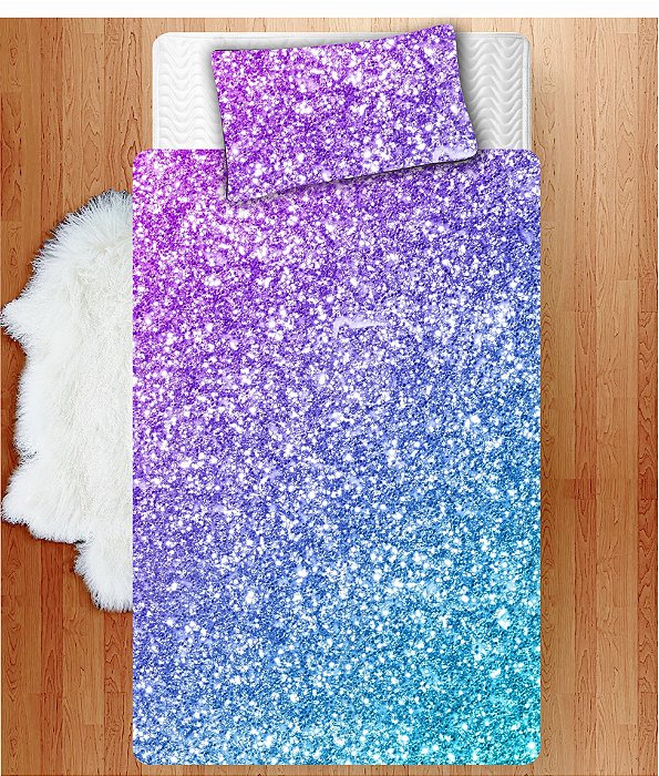Jogo Lençol Cobre Leito + Fronha Quarto Infantil Glitter