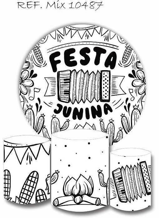 Painel Redondo Sublimado Festa Junina + Trio de Cilindros Veste Fácil