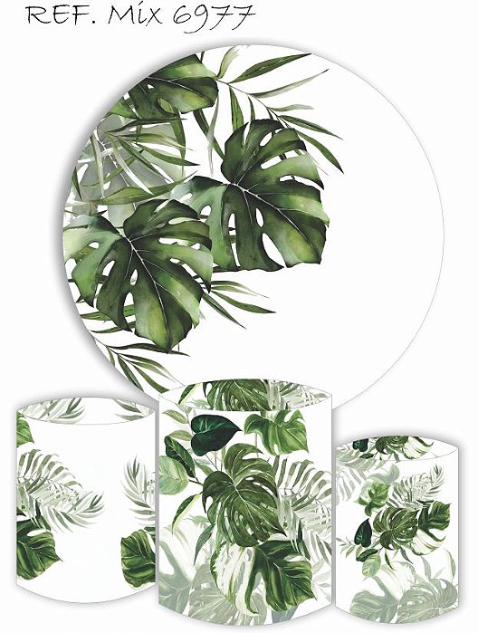 Painel Redondo Sublimado Folhagem + Trio de Cilindros Veste Fácil