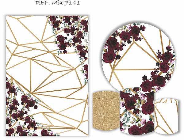 Painel Redondo Sublimado Floral + Trio de Cilindros Veste Fácil + Painel Lateral