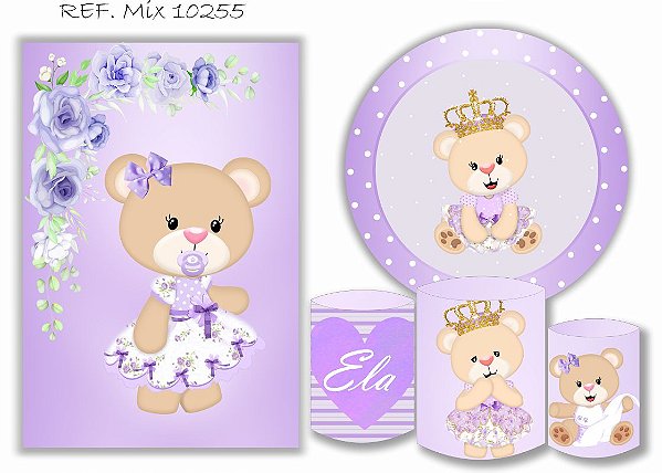 Painel Redondo Sublimado Chá De Bebê + Trio de Cilindros Veste Fácil + Painel Lateral