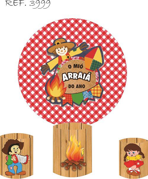 Painel Redondo Sublimado Festa Junina + Trio de Cilindros Veste Fácil