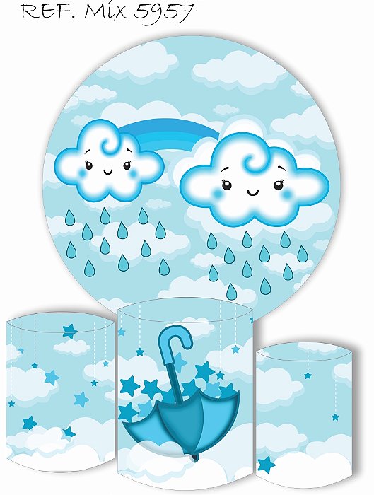 Painel Redondo Sublimado Chuva De Amor + Trio de Cilindros Veste Fácil