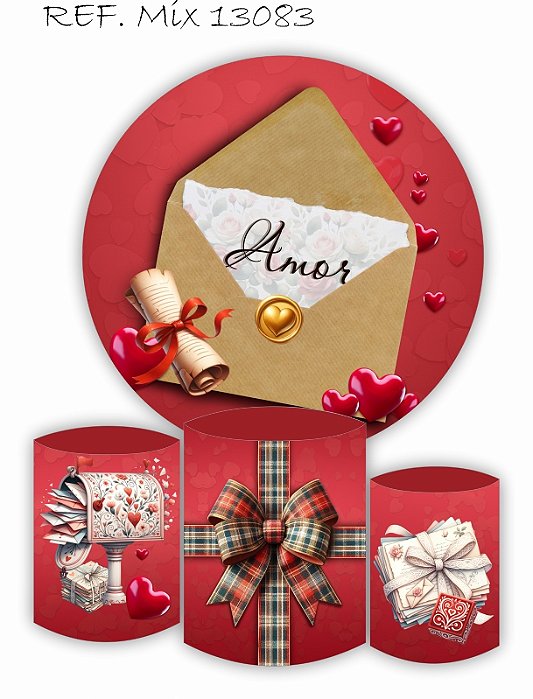 Painel Redondo Sublimado Romantico + Trio de Cilindros Veste Fácil