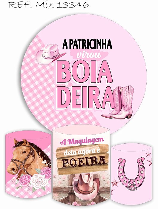 Kit Painel Redondo Sublimado Boiadeira + Trio de Cilindros Veste Fácil