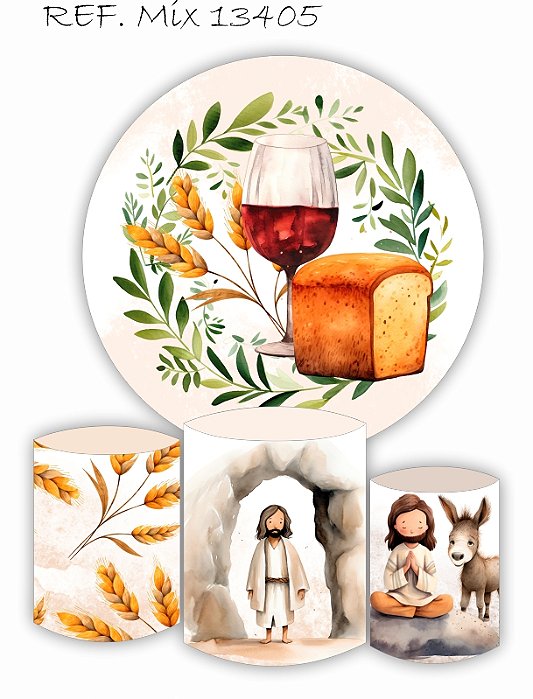 Kit Painel Redondo Sublimado Santa Ceia + Trio de Cilindros Veste Fácil