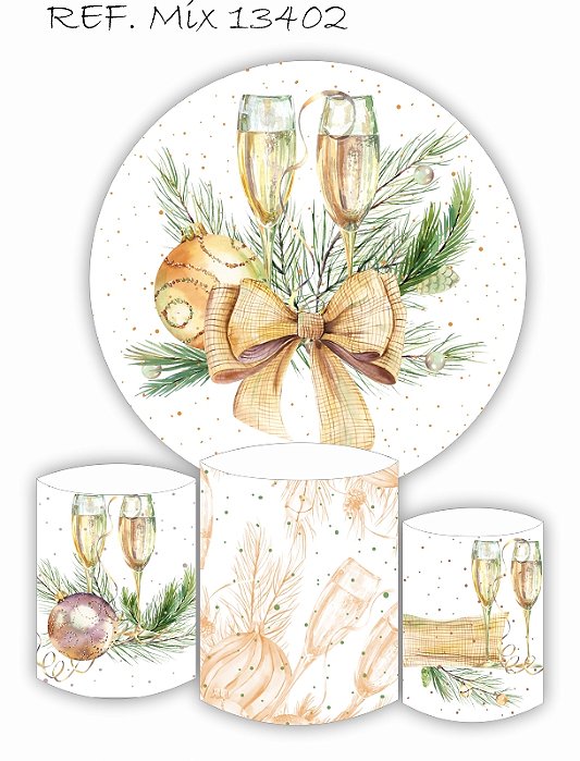 Kit Painel Redondo Sublimado Ano Novo + Trio de Cilindros Veste Fácil