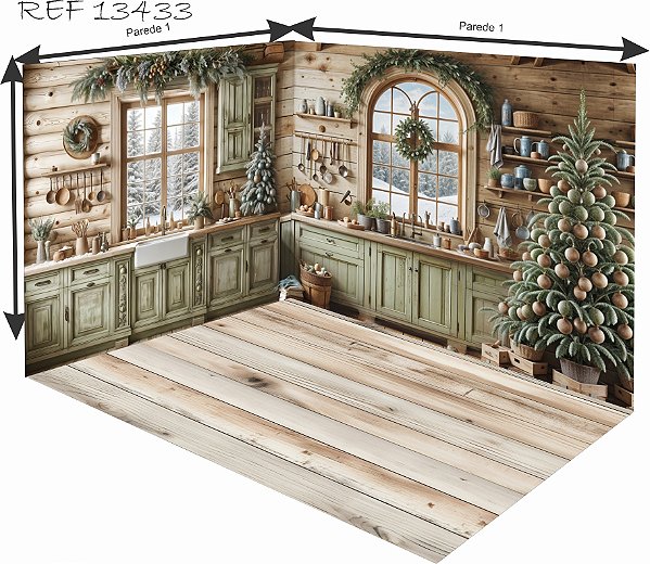 Fundo Fotográfico Cenário 3D Natal (parede e chão)