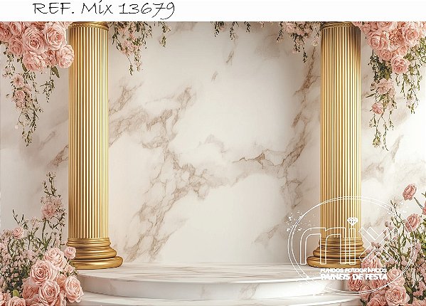 Fundo Fotográfico Sublimado Marmorizado Colunas douradas