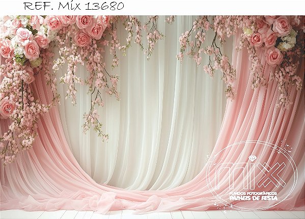Fundo Fotográfico Sublimado cortinas e rosas