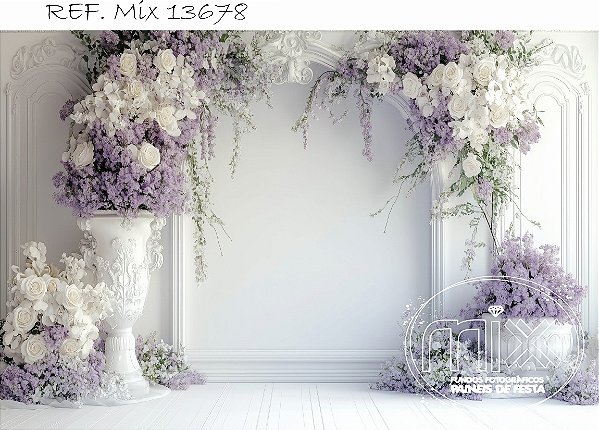 Fundo Fotográfico Sublimado Provençal flores lilás e rosas brancas