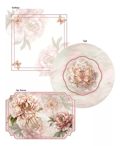 Kit 6 Supla+ Guardanapo+ Jogo Americano Decoração Mesa Posta Floral Borboleta