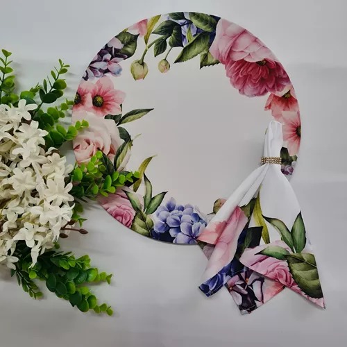 Suplat 8 Capas + 8 Bases Mdf + 8 Guardanapos Floral Estampa 1