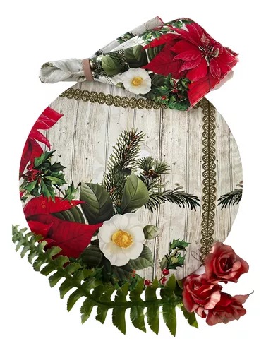 Suplat 8 Capas + 8 Bases Mdf + 8 Guardanapos Floral Estampa Natal