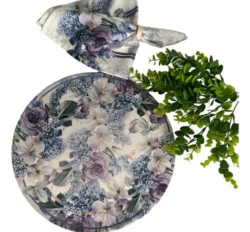 Suplat 8 Capas + 8 Bases Mdf + 8 Guardanapos Floral Lilás